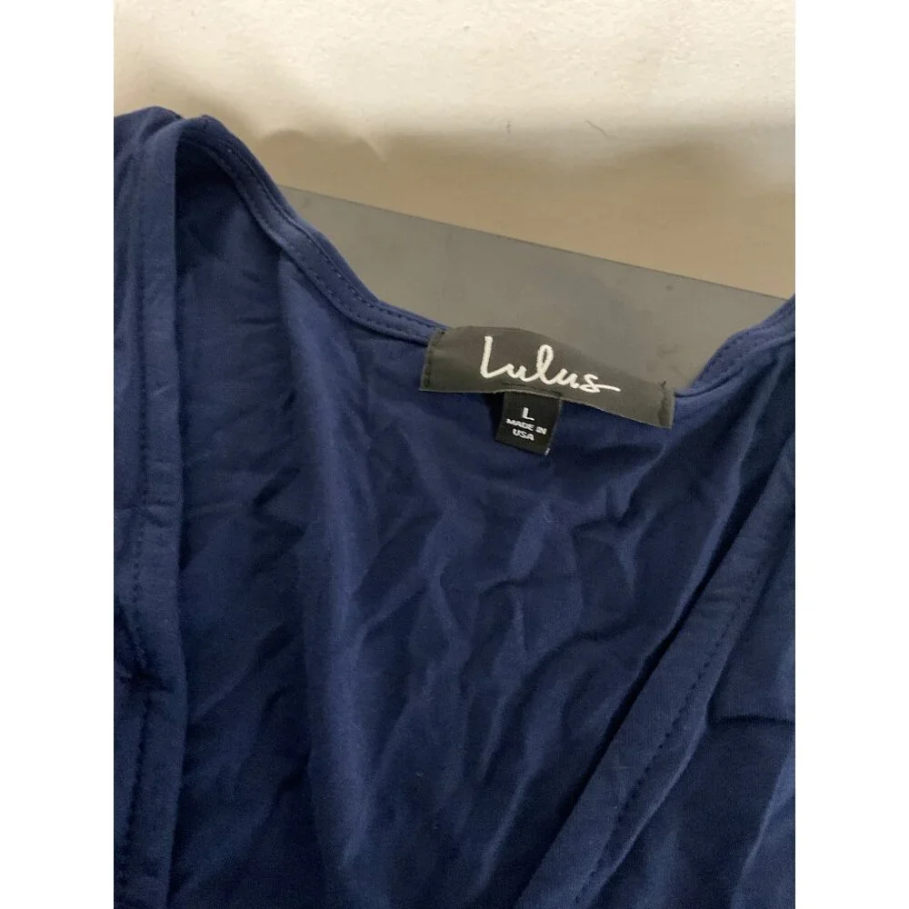 Lulus Wrapped Up In Style Navy Wrap Maxi Dress Long Sleeve Slit Size Large - Picture 7 of 15